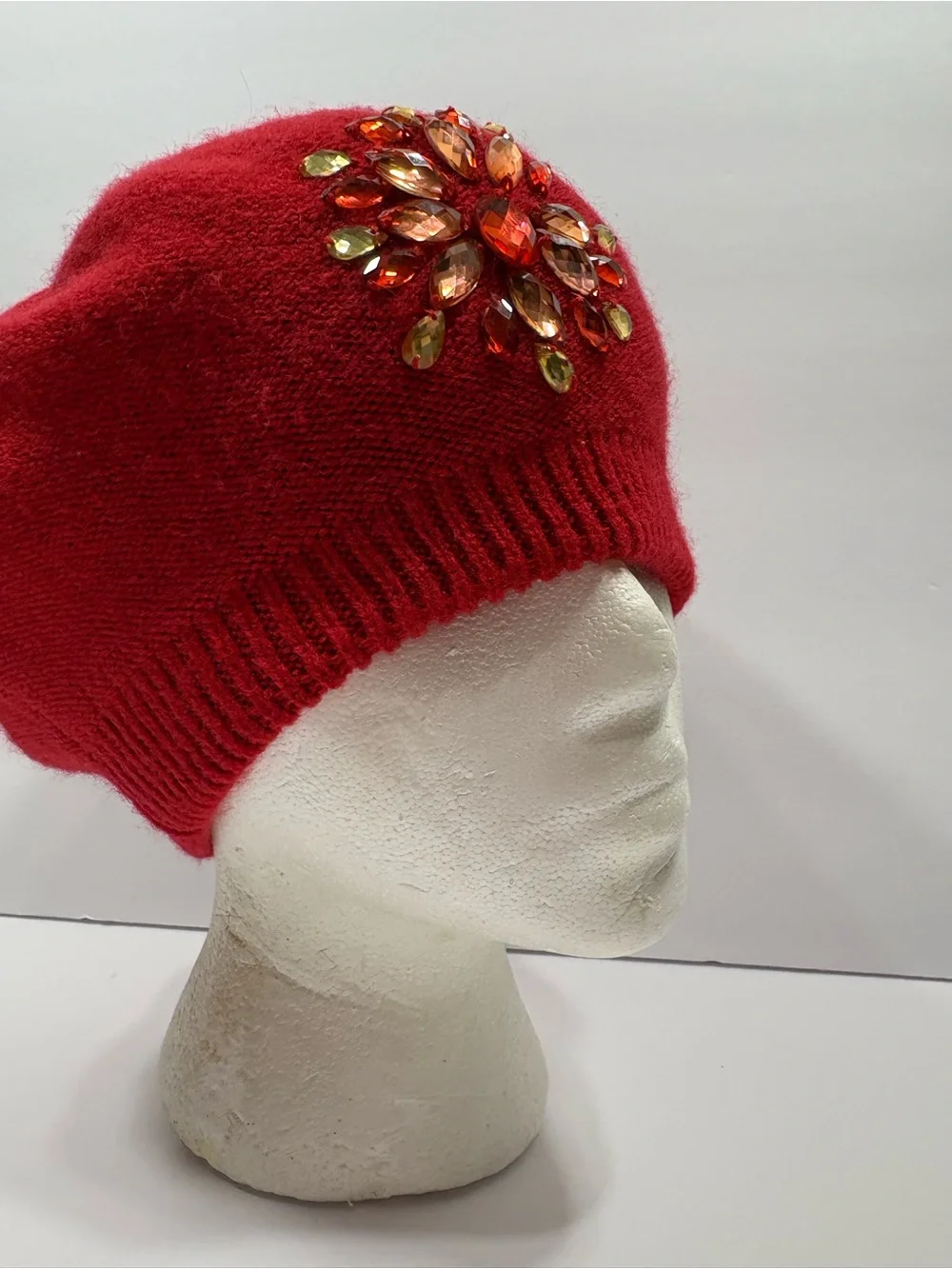 Embellished Red Knit Beret